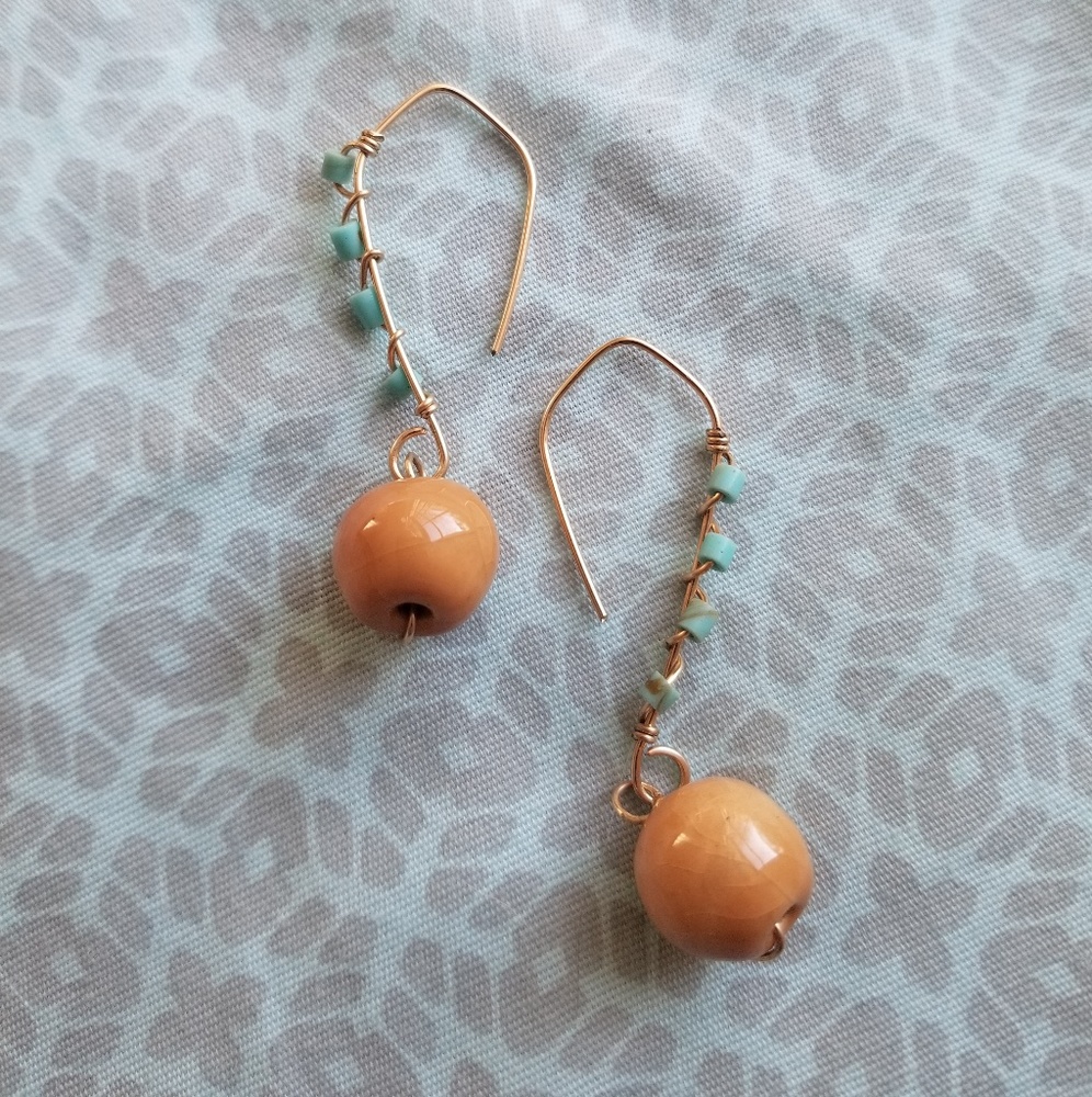 18K Gold Wire Wrapped & Glass Beaded Earrings